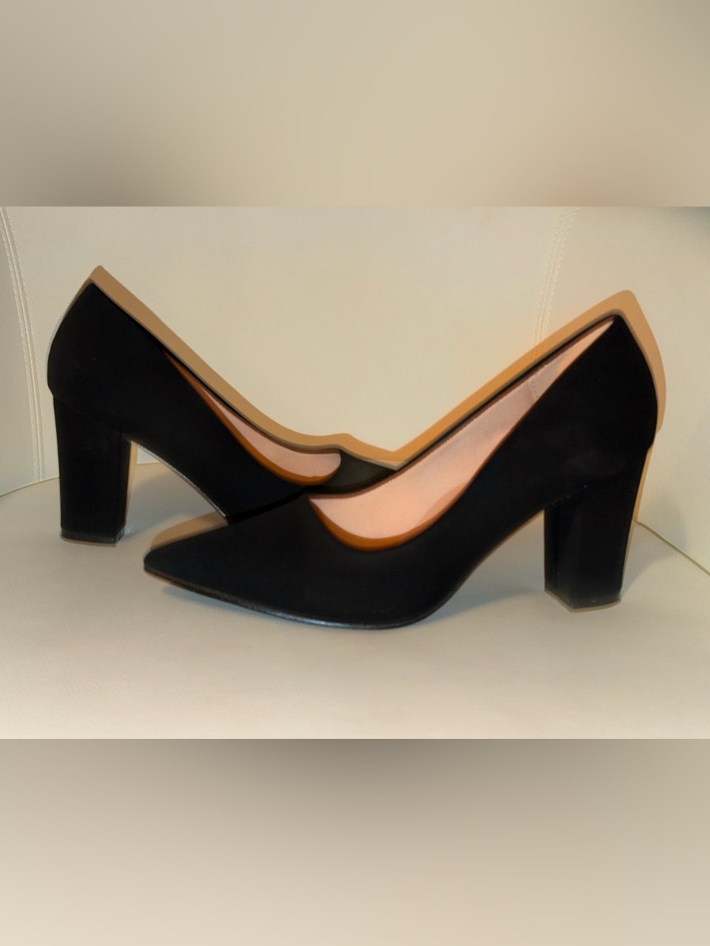 Classic Black Suede Block Heel Pumps - Women's